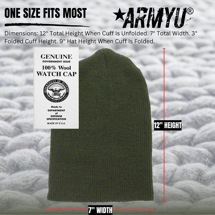 ARMYU Military Genuine GI Watch Cap Warm Winter USN Wool Beanie Solid Cuffed Army Hat