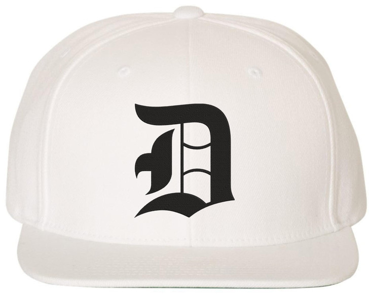 Old English Alphabet D Embroidered Baseball Cap | Classic Gothic Letter Adjustable Flat Bill Snapback Unisex Hat