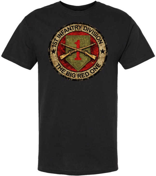 1st Infantry Division Big Red One Printed T-Shirt Army Military 100% Cotton Crewneck Tee