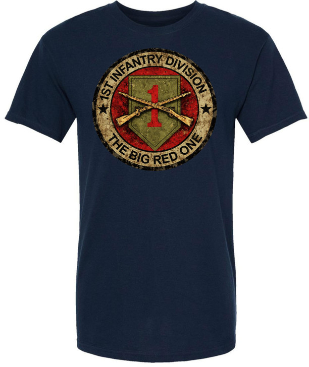1st Infantry Division Big Red One Printed T-Shirt Army Military 100% Cotton Crewneck Tee