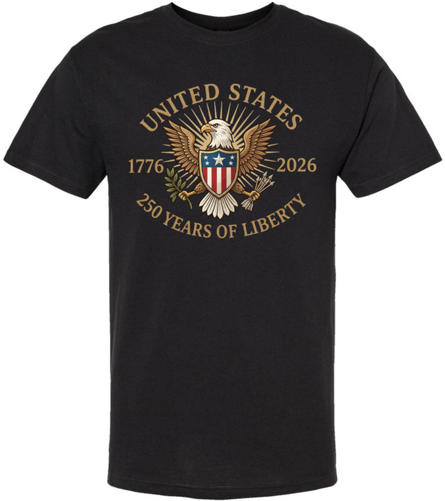 United States 1776-2026 250 Years of Liberty Printed T-Shirt Patriotic American Eagle 100% Cotton Crewneck Tee