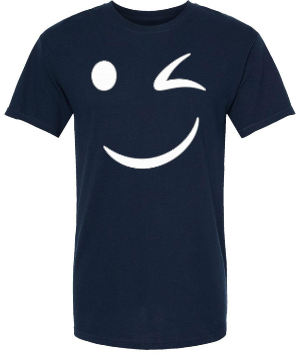 Winking Smiley Face Printed T-Shirt Funny Cute Wink Smiley Graphic 100% Cotton Crewneck Tee