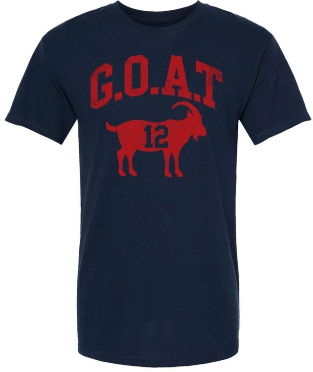 G.O.A.T. Printed T-Shirt Goat Silhouette Number 12 Sports Graphic 100% Cotton Crewneck Tee