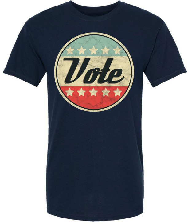 Vote Printed T-Shirt Vintage Retro American Flag Circle Design Political Patriotic Election Day Tee