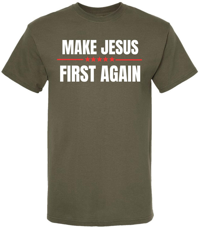 Make Jesus First Again Printed T-Shirt | Maga Style 100% Cotton Crewneck Religious Christian Tee Shirt