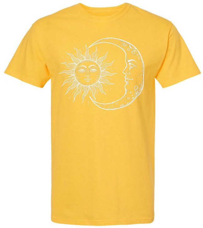 Sun and Moon Celestial Graphic Printed T-Shirt Vintage Cosmic Art 100% Cotton Crewneck Tee