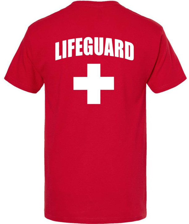 Lifeguard White Cross T-Shirt Premium Cotton Double Sided Print Life Guard On Duty Tee Shirt
