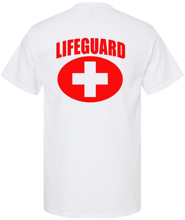 Lifeguard White Cross T-Shirt Premium Cotton Double Sided Print Life Guard On Duty Tee Shirt