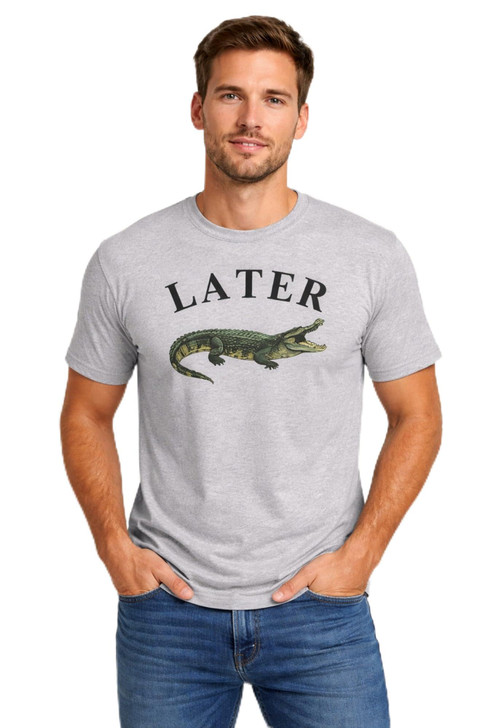 Later Alligator Printed T-Shirt Funny Animal Retro Graphic 100% Cotton Crewneck Tee