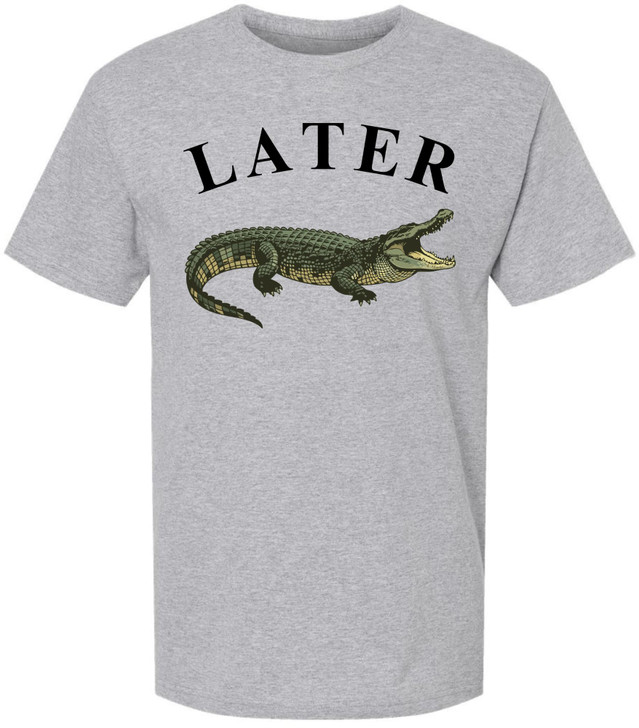 Later Alligator Printed T-Shirt Funny Animal Retro Graphic 100% Cotton Crewneck Tee