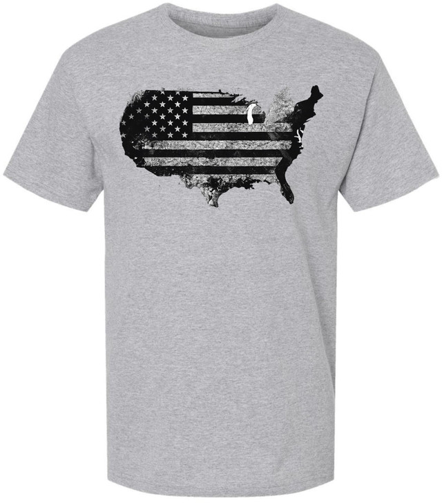 Vintage USA Map Flag Graphic Printed T-Shirt | USA Grunge 48 States Outline Patriotic 100% Cotton Crewneck Tee