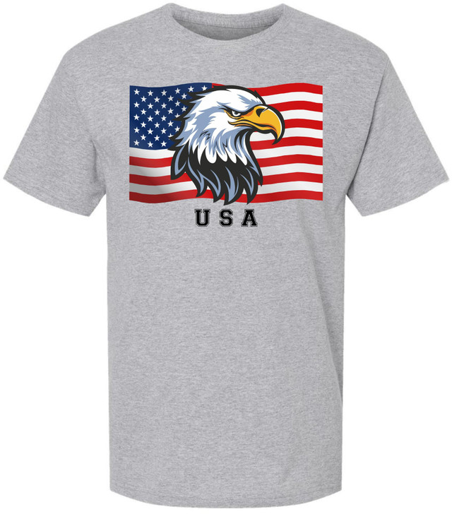USA Eagle Flag Printed T-Shirt Patriotic American Bald Eagle Graphic 4th of July Cotton Tee