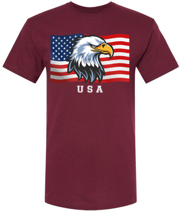 USA Eagle Flag Printed T-Shirt Patriotic American Bald Eagle Graphic 4th of July Cotton Tee