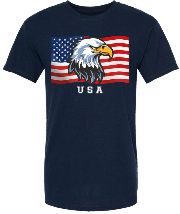 USA Eagle Flag Printed T-Shirt Patriotic American Bald Eagle Graphic 4th of July Cotton Tee