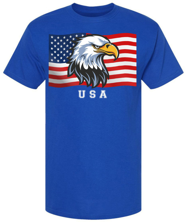 USA Eagle Flag Printed T-Shirt Patriotic American Bald Eagle Graphic 4th of July Cotton Tee