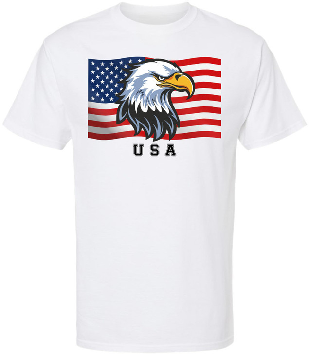 USA Eagle Flag Printed T-Shirt Patriotic American Bald Eagle Graphic 4th of July Cotton Tee