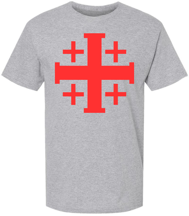 Jerusalem Cross T-Shirt | Christian Crusader Holy Land Symbol Religious Faith Short Sleeve Tee Shirt for Men & Women