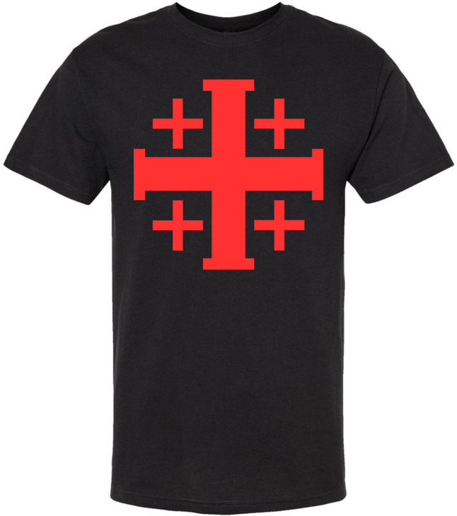Jerusalem Cross T-Shirt | Christian Crusader Holy Land Symbol Religious Faith Short Sleeve Tee Shirt for Men & Women