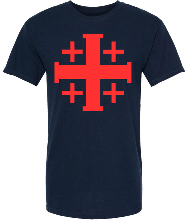 Jerusalem Cross T-Shirt | Christian Crusader Holy Land Symbol Religious Faith Short Sleeve Tee Shirt for Men & Women