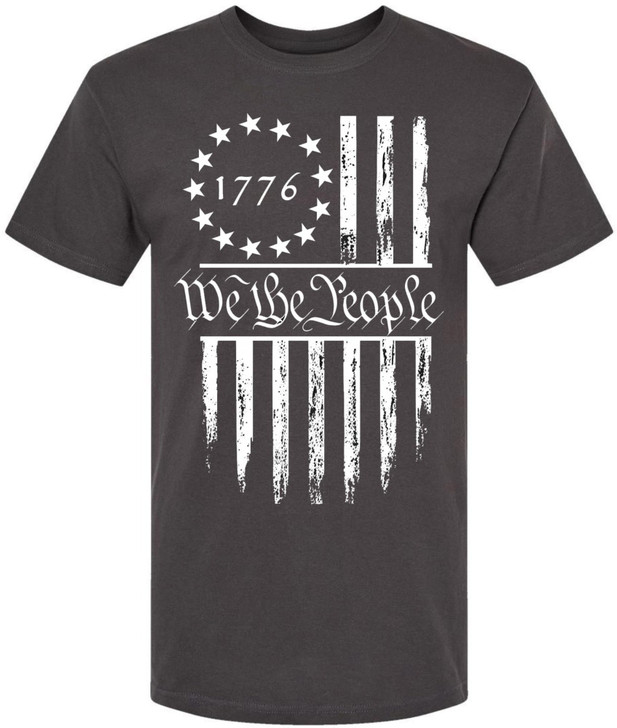 We The People 1776 USA Flag T-Shirt - Long Center Print American Distressed US Flags Patriots Tee Shirt