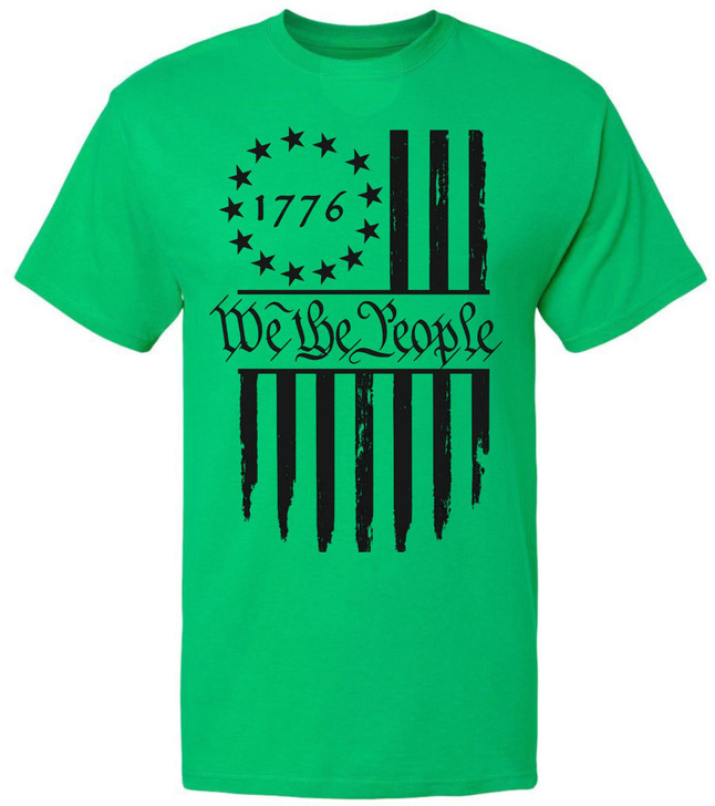 We The People 1776 USA Flag T-Shirt - Long Center Print American Distressed US Flags Patriots Tee Shirt