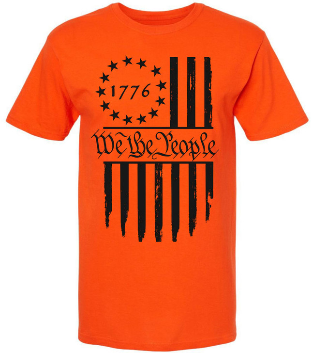 We The People 1776 USA Flag T-Shirt - Long Center Print American Distressed US Flags Patriots Tee Shirt
