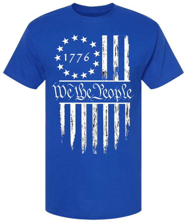 We The People 1776 USA Flag T-Shirt - Long Center Print American Distressed US Flags Patriots Tee Shirt