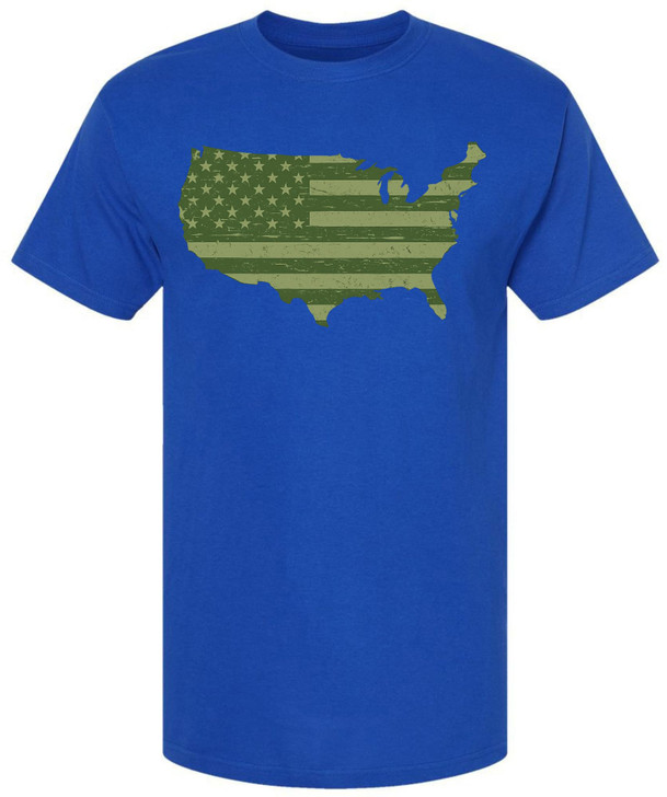 American Flag Distressed USA Map Printed T-Shirt | US Outline Graphic Tee | 100% Cotton Crewneck