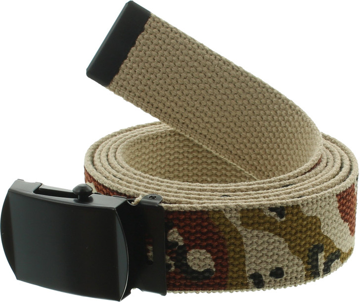 ARMYU Military Web Belt Reversible Cotton Canvas Army Camo & Solid Belts with Black Buckle 54"