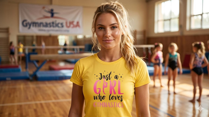 Just A Girl Who Loves Gymnastics Printed T-Shirt Sports Graphic 100% Cotton Crewneck Tee