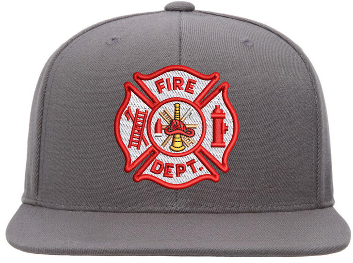 Fire Department Emblem Embroidered Snapback Hat Fire Rescue Symbol Flat Bill Adjustable Cap