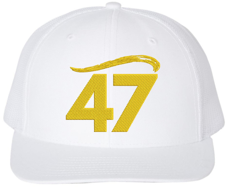 47 Gold Embroidery Trump Hair Trucker Hat Republicans Supporters Mesh Snapback Baseball Adult Cap