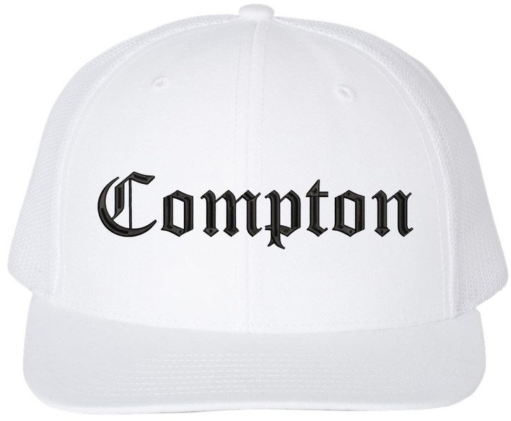 Compton Old English Embroidered Trucker Hat | Classic Deluxe Snapback Mesh Snapback Cap