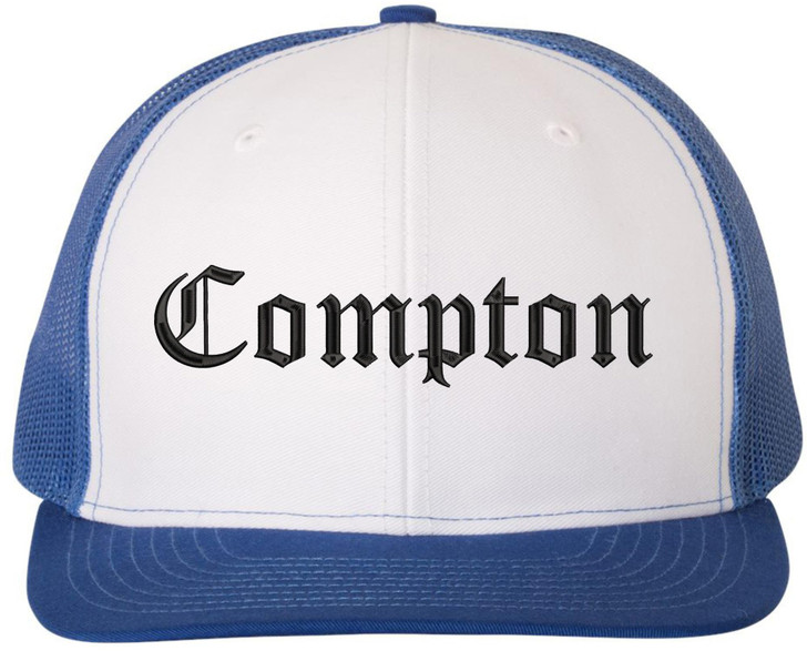 Compton Old English Embroidered Trucker Hat | Classic Deluxe Snapback Mesh Snapback Cap