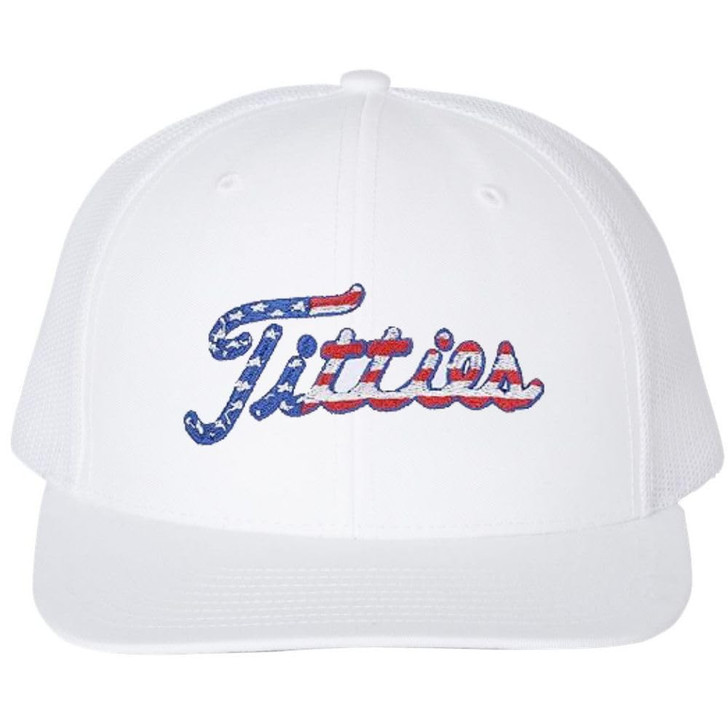 Titties Golf Embroidered Trucker Hat Funny USA Flag Funny Gag Gift Mesh & Snap Back Baseball Cap