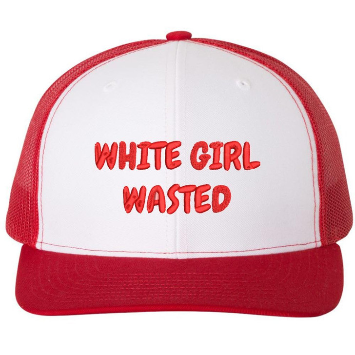 White Girl Wasted Trucker Hat Embroidered Funny Party Gag Gift Mesh Back Adjustable Cap
