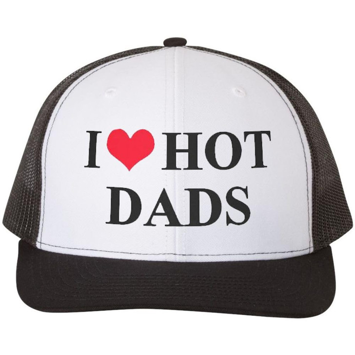 I Heart Hot Dads Embroidered Trucker Hat Funny Gag Love Fathers Day Gift Funny Mesh & Snap Back Cap