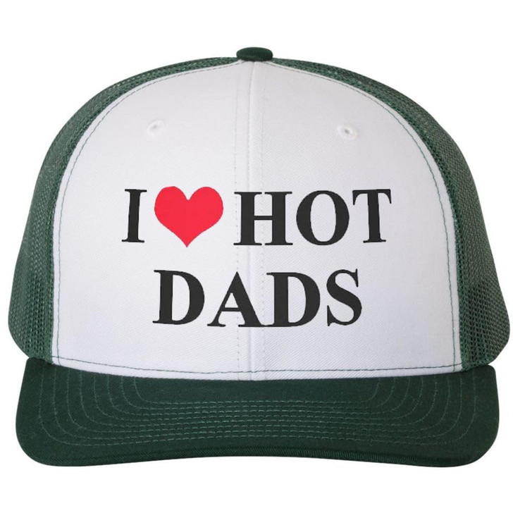 I Heart Hot Dads Embroidered Trucker Hat Funny Gag Love Fathers Day Gift Funny Mesh & Snap Back Cap