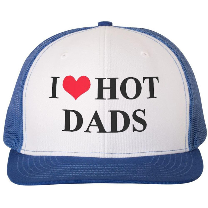 I Heart Hot Dads Embroidered Trucker Hat Funny Gag Love Fathers Day Gift Funny Mesh & Snap Back Cap