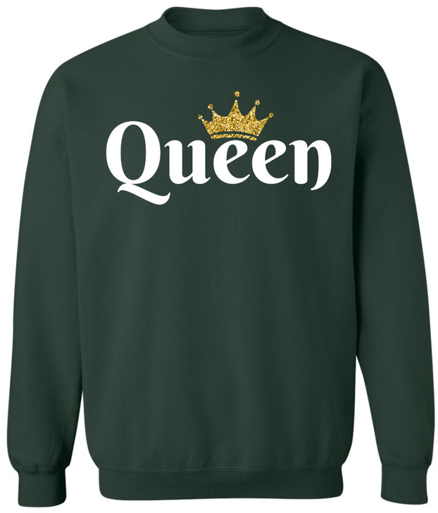 Queen Crown Printed Sweatshirt Royal Gift Valentines Day Girlfriend Cotton Blend Crewneck Pullover