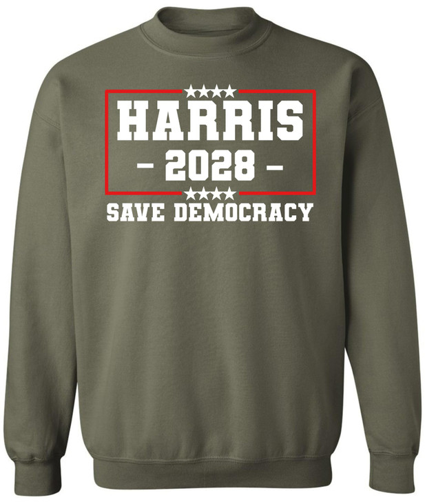 HARRIS 2028 Save Democracy Printed Sweatshirt Political Election Cotton Blend Crewneck Pullover