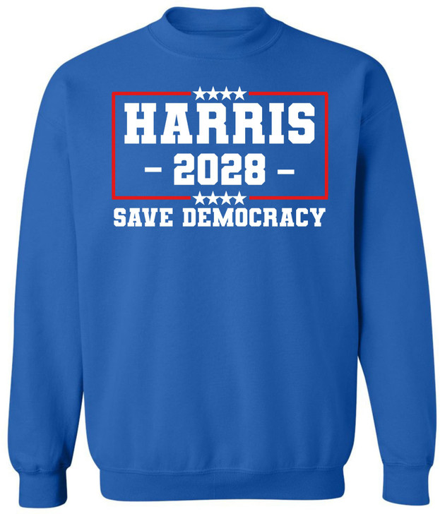 HARRIS 2028 Save Democracy Printed Sweatshirt Political Election Cotton Blend Crewneck Pullover