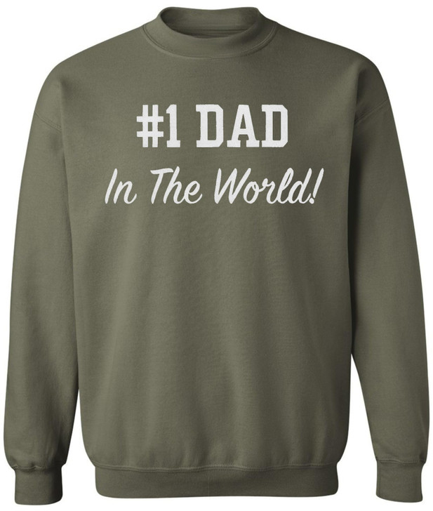 #1 Dad In The World Printed Sweatshirt Father’s Day Dad Gift Cotton Blend Crewneck Pullover