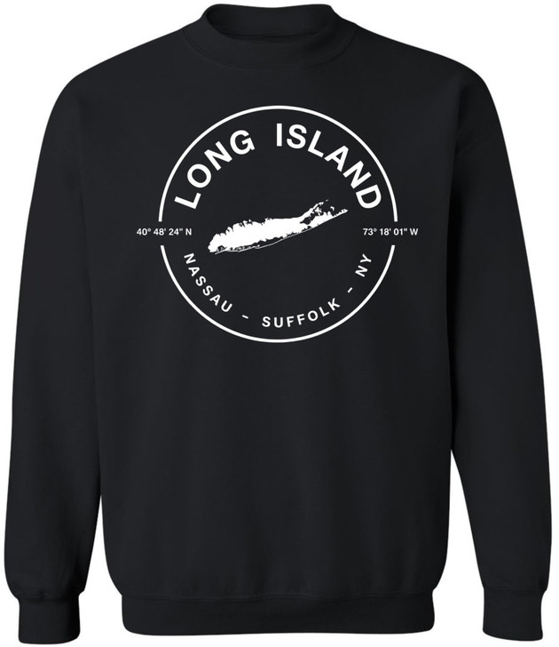 Long Island Nassau Suffolk NY Printed Hoodie Geographic Coordinates Map Graphic Cotton Fleece Hooded Sweatshirt