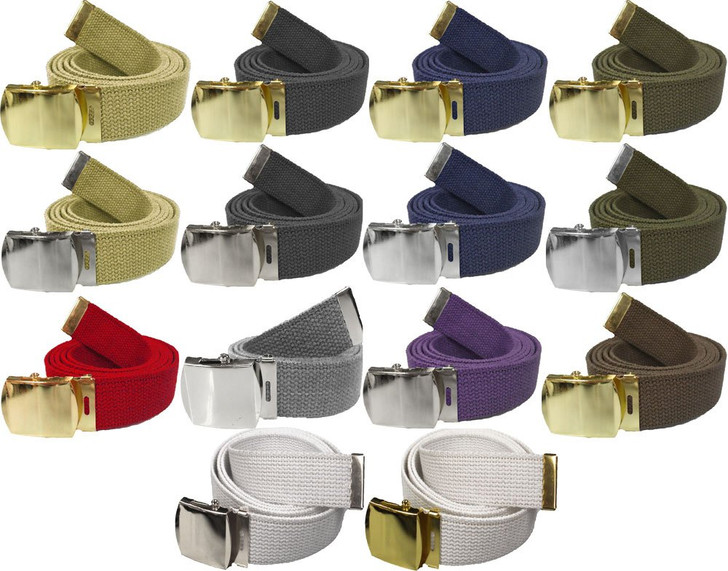 ARMYU Army Web Belt 100% Cotton Canvas Military Color Webbed Belts with Slider Buckle 54" Long