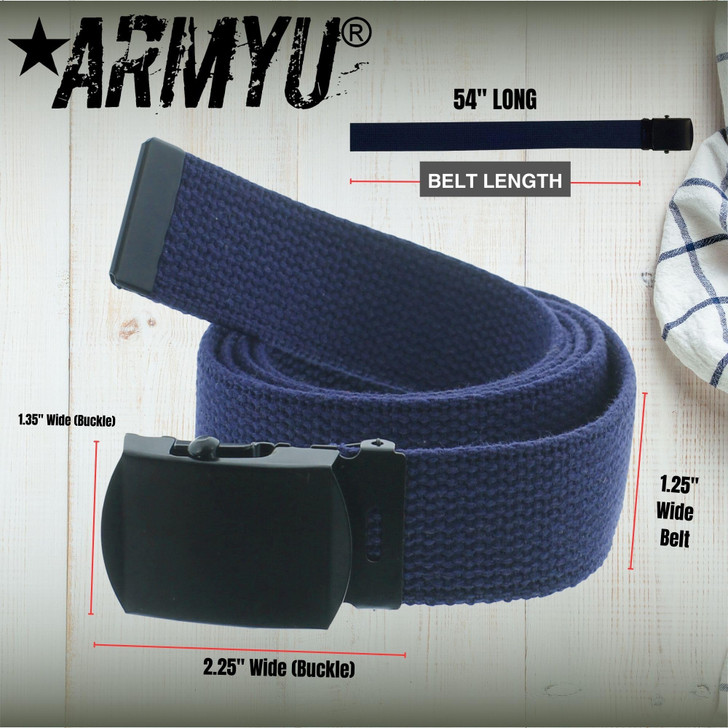 ARMYU Army Web Belt 100% Cotton Canvas Military Color Webbed Belts with Slider Buckle 54" Long