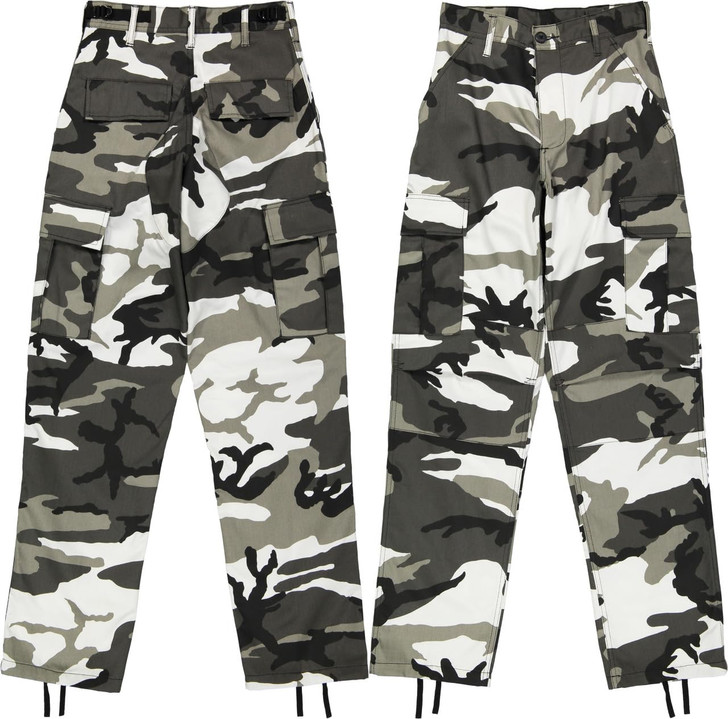 Men's Urban City Camo Cargo Pants | Military BDU Fatigues, Snow Black & White Camouflage Cargo Trousers
