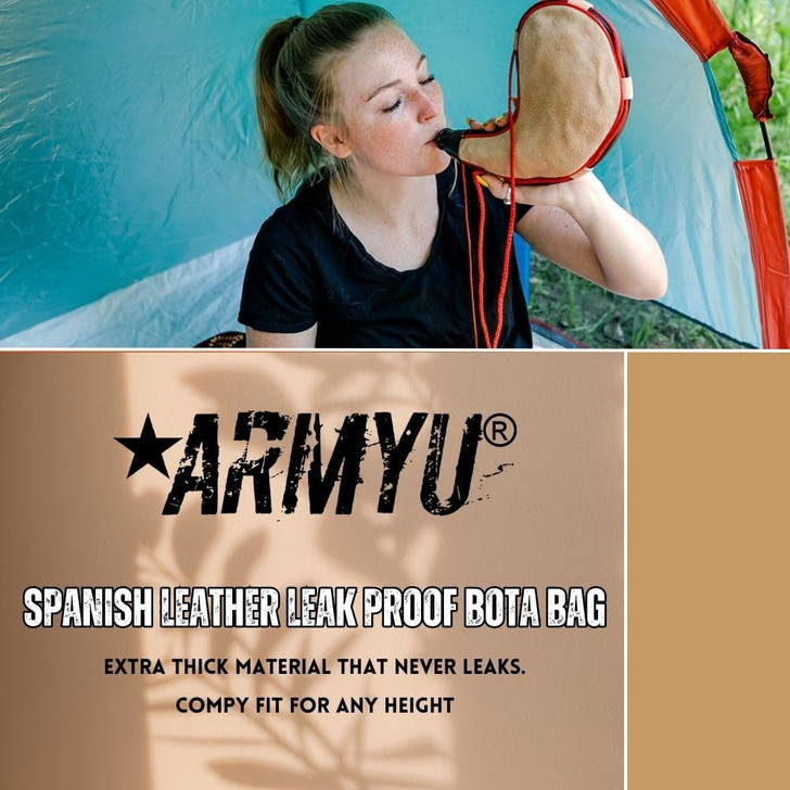 Spanish Leather Wine Bota – 2L Waterskin Canteen Flask, Traditional Drink Pouch for Wine or Water