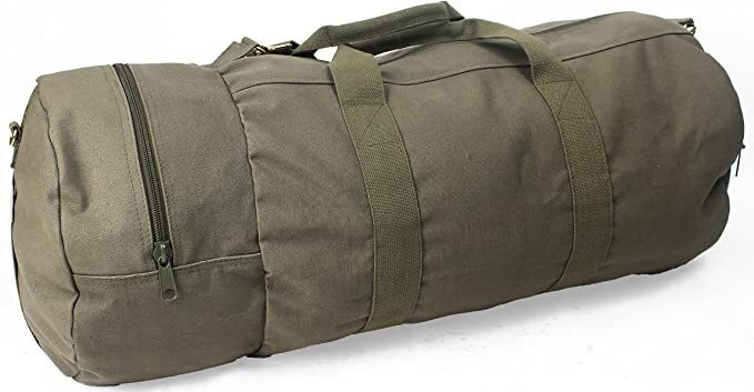 ARMYU Cotton Canvas Large Shoulder Duffle Bag Olive Drab Tote with Straps