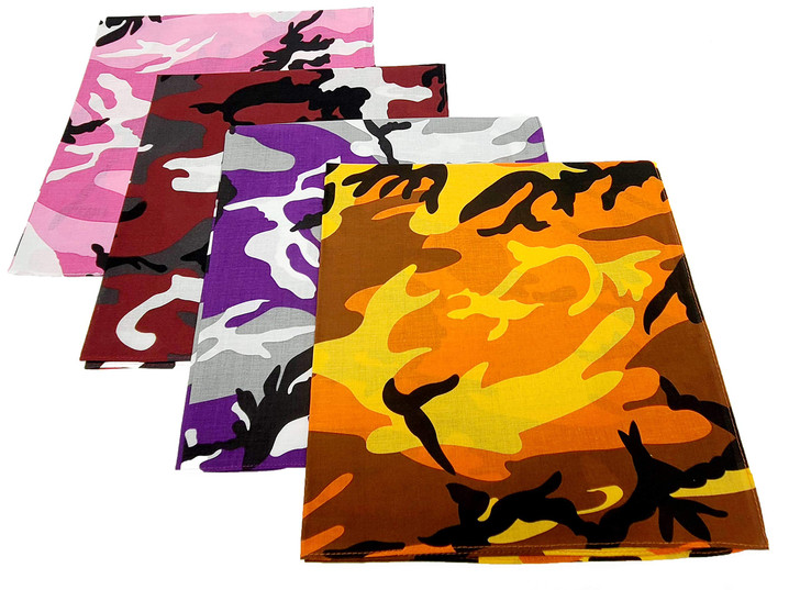ARMYU Camouflage Bandanas Cotton Head Face Neck Cover Headwraps Bandanna 22" x 22", 4 Pack